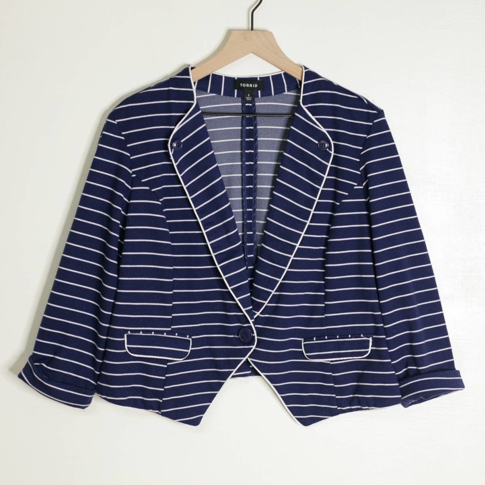 torrid Navy and White Striped Blazer